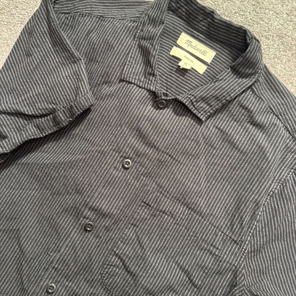 Madewell Shirt Mens Medium Black Gray Striped Cotton Easy Fit Casual Minimalist